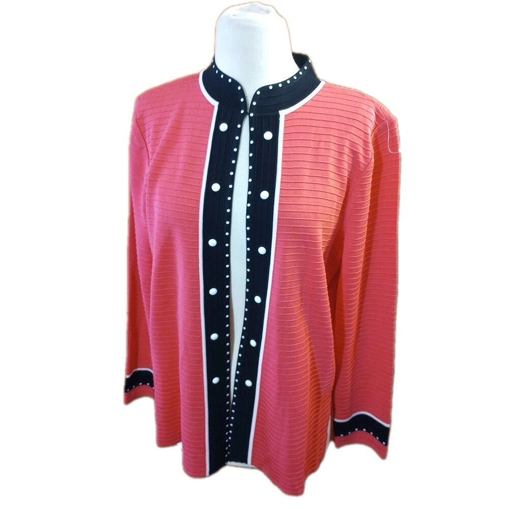 Ming Wang Women's Open Front Cardigan Pink Sz M Textured Old Money Barbie